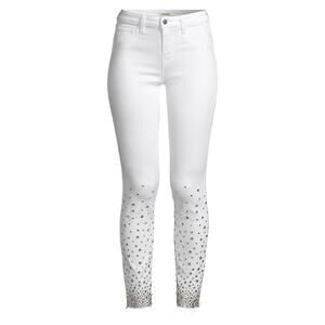 L'Agence Tilly Slim Jeans size 32 White Stretch Rhinestone Studded Straight Leg